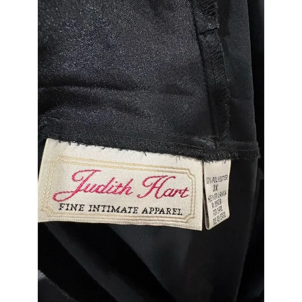 Vintage Judith Hart Black Satin Slip Dress 3X Cross Back Bias Cut Maxi Y2K